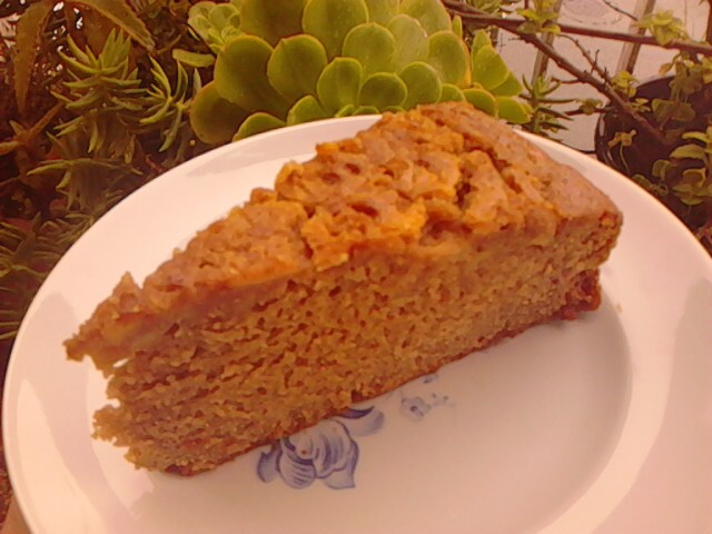 Slice of sweet potato cake, teff and pear