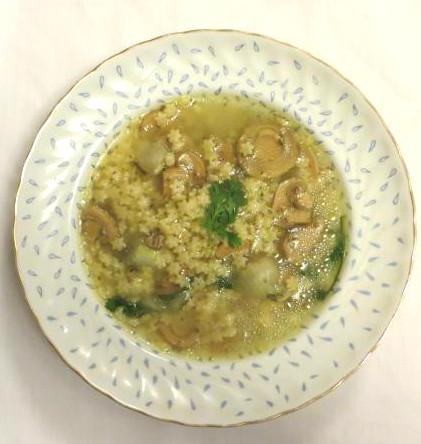Plate with chia and mushroom broth
