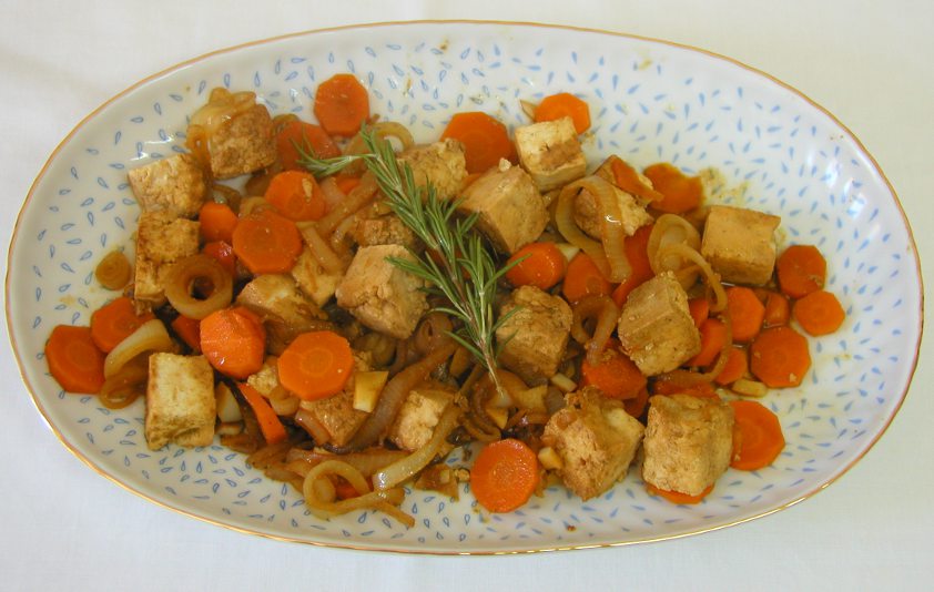 Platter of sauted tofu with carrot