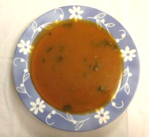 Plate of vegetable and amaranth soup