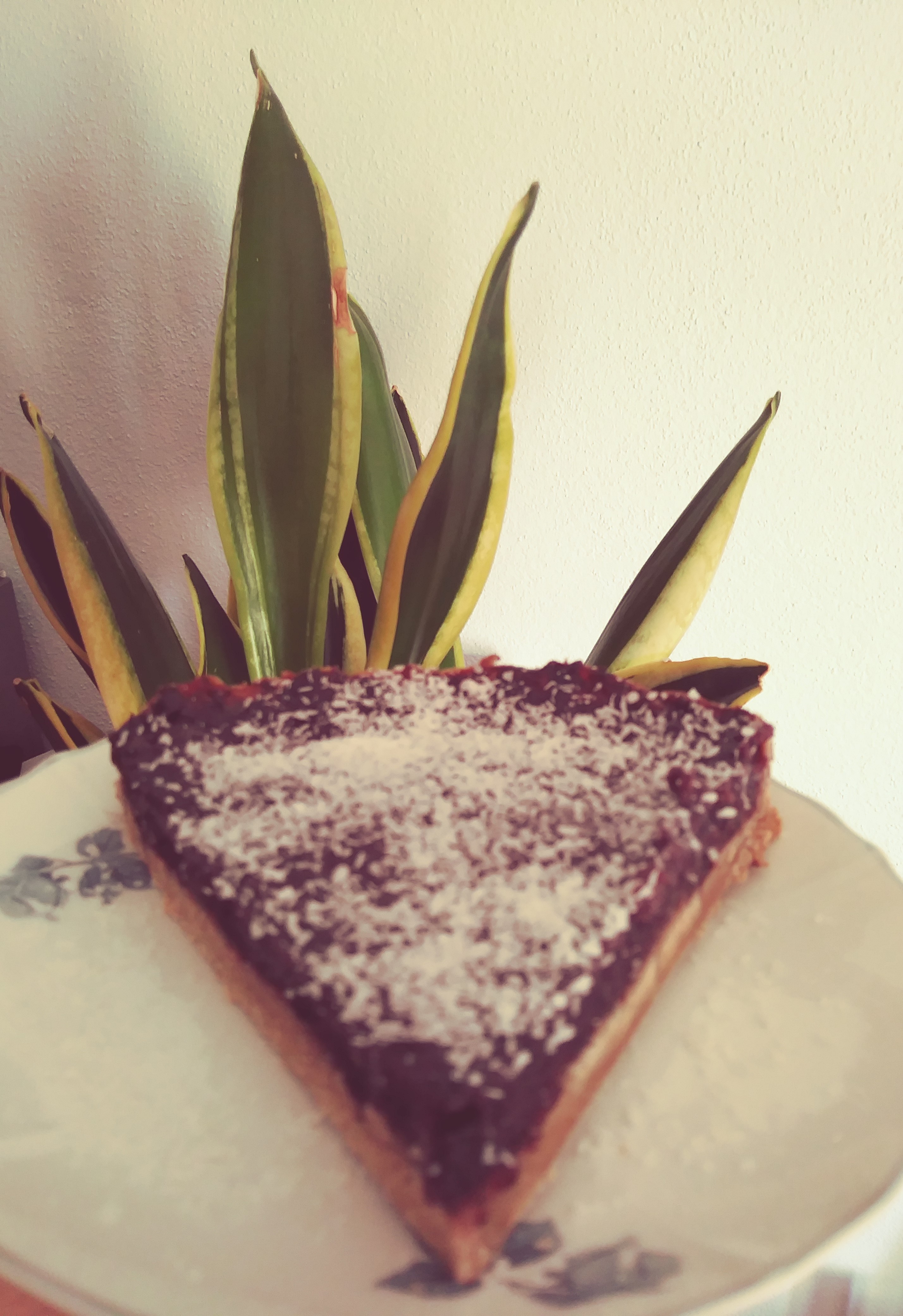 Blackberry tart on the plate.