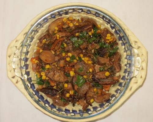 Dish with sauted shiitake and vegetables