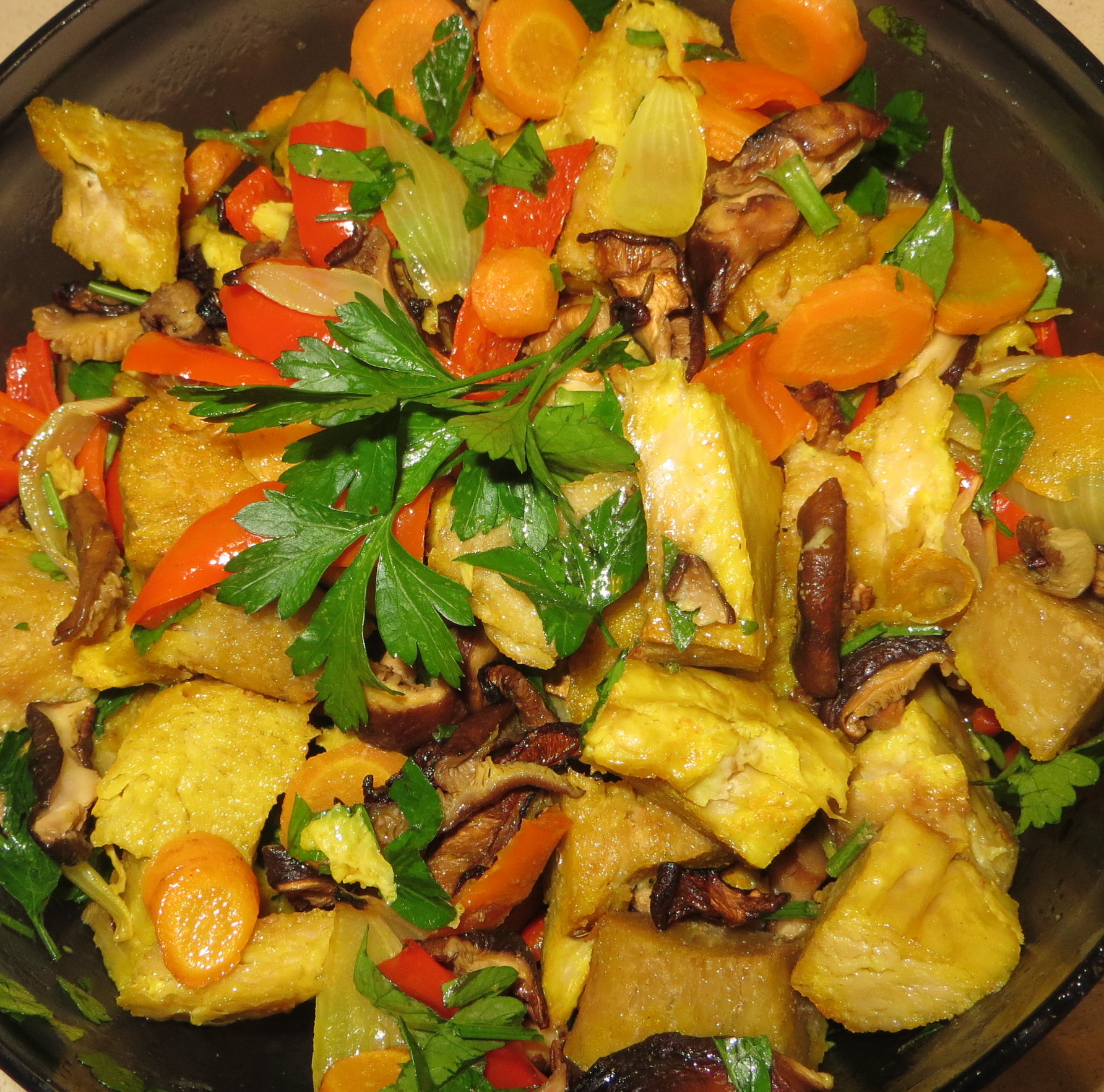 Plate with grilled Seitan with Shiitake